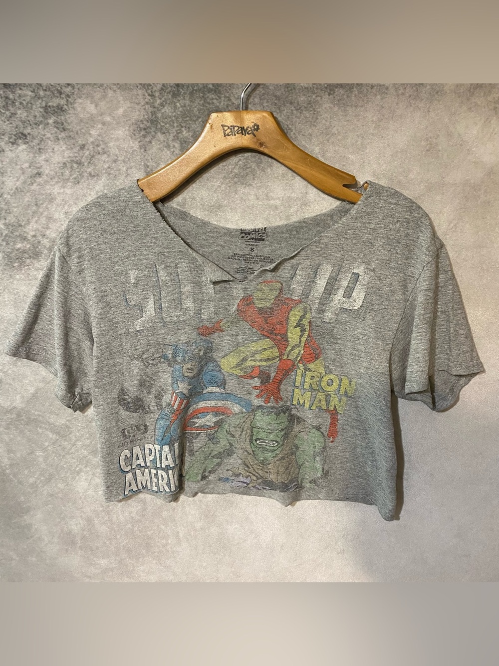 Marvel Women Cropped & Thrashed Gray Short Sleeve Shirt Size Small Hulk Ironman